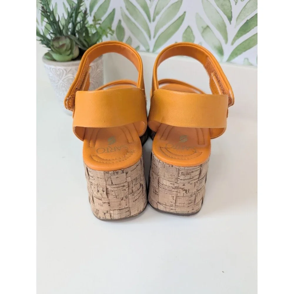 Sarto Women's Orange Cork Platform Sandals 8.5 Leather Upper Demi 2
